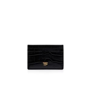 Carteras Pequeñas Tom Ford Shiny Stamped Crocodile Cuero Classic Tf Card Holder Mujer Negras | 489-VZLTEY