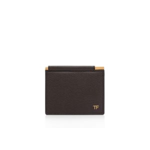 Carteras Pequeñas Tom Ford Small Grain Cuero Folding Money Clip Cardholder Hombre Marrones | 329-BYISJN