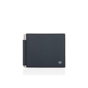 Carteras Pequeñas Tom Ford Small Grain Cuero Money Clip Wallet Hombre Azules | 384-NOPEBL