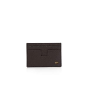 Carteras Pequeñas Tom Ford Small Grain Cuero Money Clip Cardholder Hombre Marrones | 429-GQFNIJ