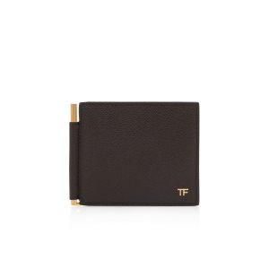 Carteras Pequeñas Tom Ford Small Grain Cuero Money Clip Wallet Hombre Marrones | 705-LCOQAH