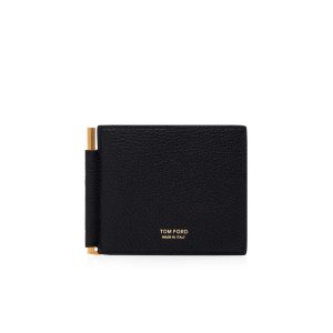 Carteras Pequeñas Tom Ford Two-tone Grain Cuero Money Clip Wallet Hombre Negras Marrones | 270-UDZAYF