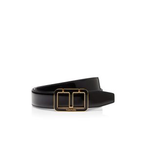 Cinturones Tom Ford Charol Cuero Enamel Scored T Hombre Negras | 576-OTAVGS