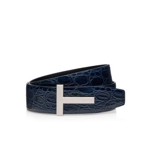 Cinturones Tom Ford Crocodile T Icon Hombre Azul Marino | 514-JHLTWY