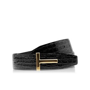 Cinturones Tom Ford Crocodile T Icon Hombre Negras | 975-IONGCL