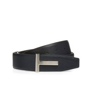 Cinturones Tom Ford Cuero Palladium T Ridge Hombre Azul Marino Negras | 384-GAOQTP