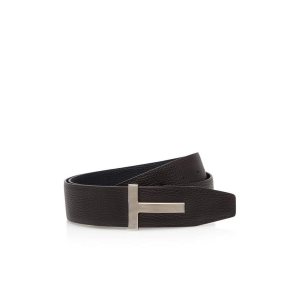 Cinturones Tom Ford Cuero Palladium T Ridge Hombre Marrones Negras | 415-PRKQBN