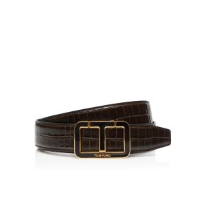 Cinturones Tom Ford Glossy Printed Croc Enamel Scored T Hombre Chocolate | 519-DKQCTF