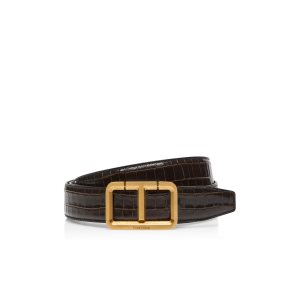 Cinturones Tom Ford Glossy Printed Croc Scored T Hombre Chocolate | 746-LXWVGE