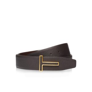 Cinturones Tom Ford Grain Cuero And Smooth Cuero Cuero Insert T Hombre Marrones Oscuro | 759-ZXDLSB