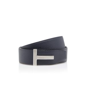 Cinturones Tom Ford Grain Cuero Textured T Hombre Azul Marino Negras | 158-ROQLNT
