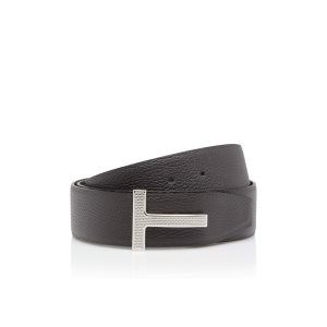 Cinturones Tom Ford Grain Cuero Textured T Hombre Marrones Negras | 361-HGFPLB