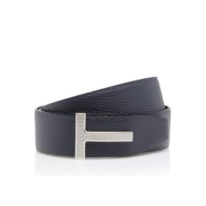 Cinturones Tom Ford Grain Cuero Textured Hebilla T Hombre Azul Marino Negras | 543-RBVLEN
