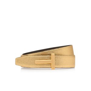 Cinturones Tom Ford Laminated Printed Lizard T Reversible 30 Mm Mujer Doradas Negras | 427-JDSPRC