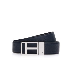 Cinturones Tom Ford Small Grain Cuero Reversible Framed T Hombre Azules Negras | 314-LKDTGP