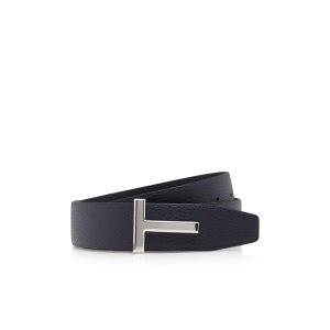 Cinturones Tom Ford T Icon Reversible Cuero Hombre Azul Marino Negras | 928-ALVIFG
