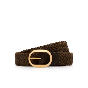 Cinturones Tom Ford Woven Cuero Oval Hombre Marrones | 389-VWNCGP