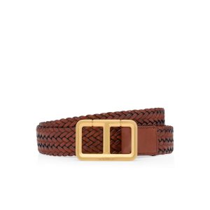 Cinturones Tom Ford Woven Cuero Scored T Hombre Marrones Claro | 409-IYBJCN