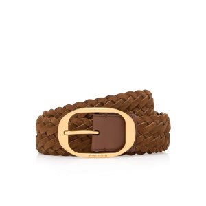 Cinturones Tom Ford Woven Gamuza Oval Hombre Marrones | 051-AKHNCX