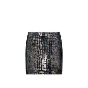 Falda Tom Ford Metallic Printed Croc Cuero Mini Mujer Plateadas | 863-MAYFUZ
