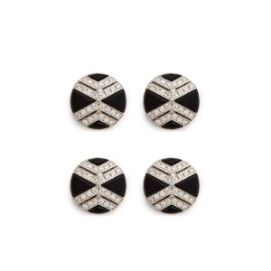Joyería Tom Ford Diamond Onyx Round Studs Hombre Blancas Doradas | 041-FZPOKM