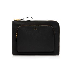 Maletín Tom Ford Grain Cuero Double Zip Portfolio Hombre Negras | 795-XJSOCY