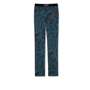Pantalones De Pijama Tom Ford 70'S Paisley Floral Silk Hombre Turquesa Oscuro | 901-MLEHKW