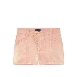 Pantalones Tom Ford Coated Denim Asymmetric Shorts Mujer Beige | 274-VHTXQB