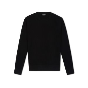 Prendas De Punto Tom Ford Algodon Silk Link Ribs Crew Neck Hombre Negras | 315-BPGHNO