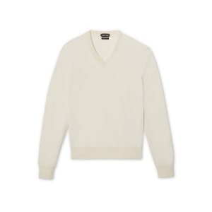 Prendas De Punto Tom Ford Cashmere Silk V Neck Hombre Butter | 962-JRLBWX