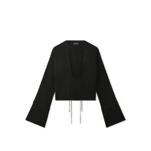 Prendas De Punto Tom Ford Compact Slinky Viscose Encaje-up Crop Top Mujer Negras | 463-LZMUEO