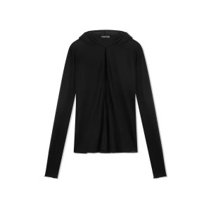 Prendas De Punto Tom Ford Crepe Jersey Encapuchado T-shirt Mujer Negras | 374-BSNWVE