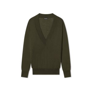 Prendas De Punto Tom Ford Fine Cashmere Silk V-neck Sueter Mujer Verde | 189-EMNGJT