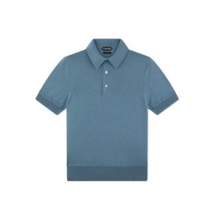 Prendas De Punto Tom Ford Fine Gauge Cashmere Silk Polo Hombre Azules Claro | 015-WFSBCK