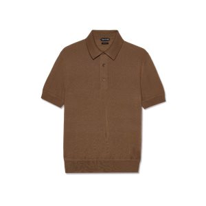 Prendas De Punto Tom Ford Fine Gauge Cashmere Silk Polo Hombre Chocolate | 546-AEQHXN