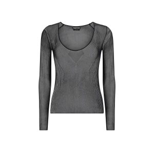 Prendas De Punto Tom Ford Fine Silk Rib Anchos Crewneck Top Mujer Negras | 542-GJDRIK