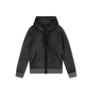 Prendas De Punto Tom Ford Fluid Modal Velour Hoodie Hombre Gris Oscuro | 342-GVOSYP