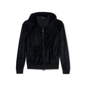 Prendas De Punto Tom Ford Fluid Modal Velour Hood Zip Through Hombre Negras | 561-DPNSGR