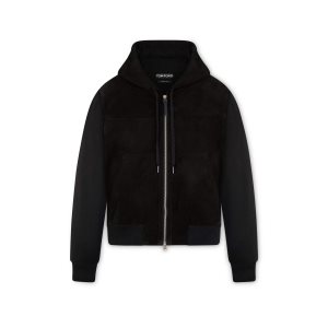 Prendas De Punto Tom Ford Gamuza Merino Hoodie Hombre Negras | 107-NRSMCF