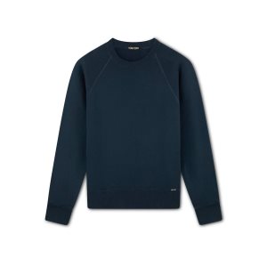 Prendas De Punto Tom Ford Garment Dyed Crew Sweatshirt Hombre Azules Oscuro | 102-HSPZOA