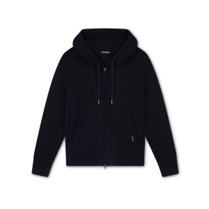 Prendas De Punto Tom Ford Interlock Cashmere Hoodie Hombre Azul Marino | 629-GOJSYT