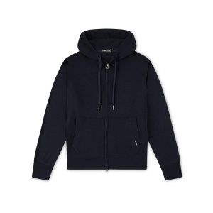 Prendas De Punto Tom Ford Interlock Cashmere Hoodie Hombre Azul Marino | 847-FDOWCG