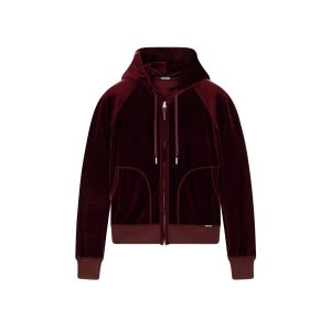 Prendas De Punto Tom Ford Jersey Velvet Hoodie Hombre Burdeos | 189-OLHRSP
