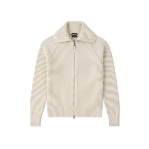 Prendas De Punto Tom Ford Lana Cashmere Full Zip Hombre Blancas | 439-YBRZEF