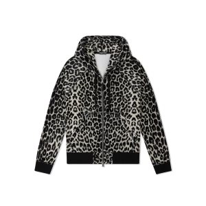 Prendas De Punto Tom Ford Leopard Print Velour Hoodie Hombre Negras Beige | 943-TGANMY