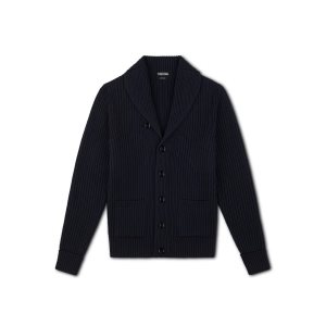 Prendas De Punto Tom Ford Linked Rib Shawl Collar Cardigan Hombre Azul Marino | 516-QKLVUA
