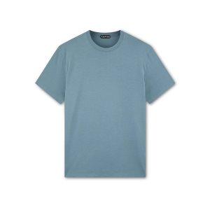 Prendas De Punto Tom Ford Lyocell Algodon Crew T-shirt Hombre Azules | 972-RJHLIE