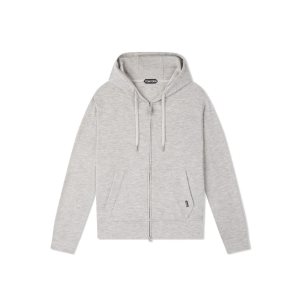 Prendas De Punto Tom Ford Melange Cashmere Hoodie Hombre Gris Claro | 542-UJEBCV
