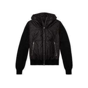 Prendas De Punto Tom Ford Nylon Front Merino Hood Zip Through Hombre Negras | 793-ZPLDEC