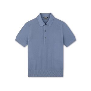 Prendas De Punto Tom Ford Silk Algodon Piquet Polo Hombre Azules | 903-TLMNJY